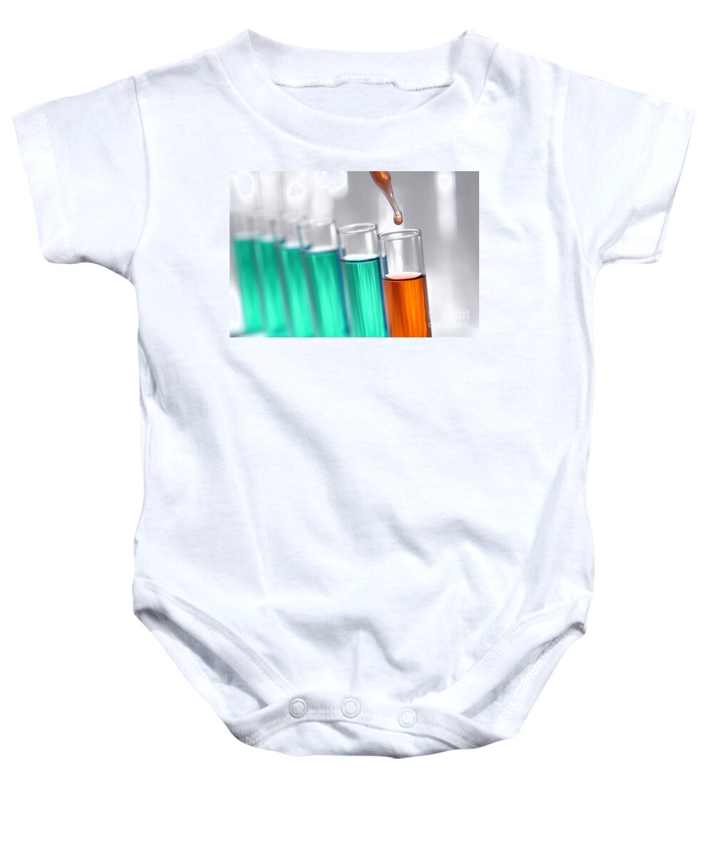 Chemistry Baby Onesie featuring the photograph Test Tubes in Science Research Lab #64 by Olivier Le Queinec