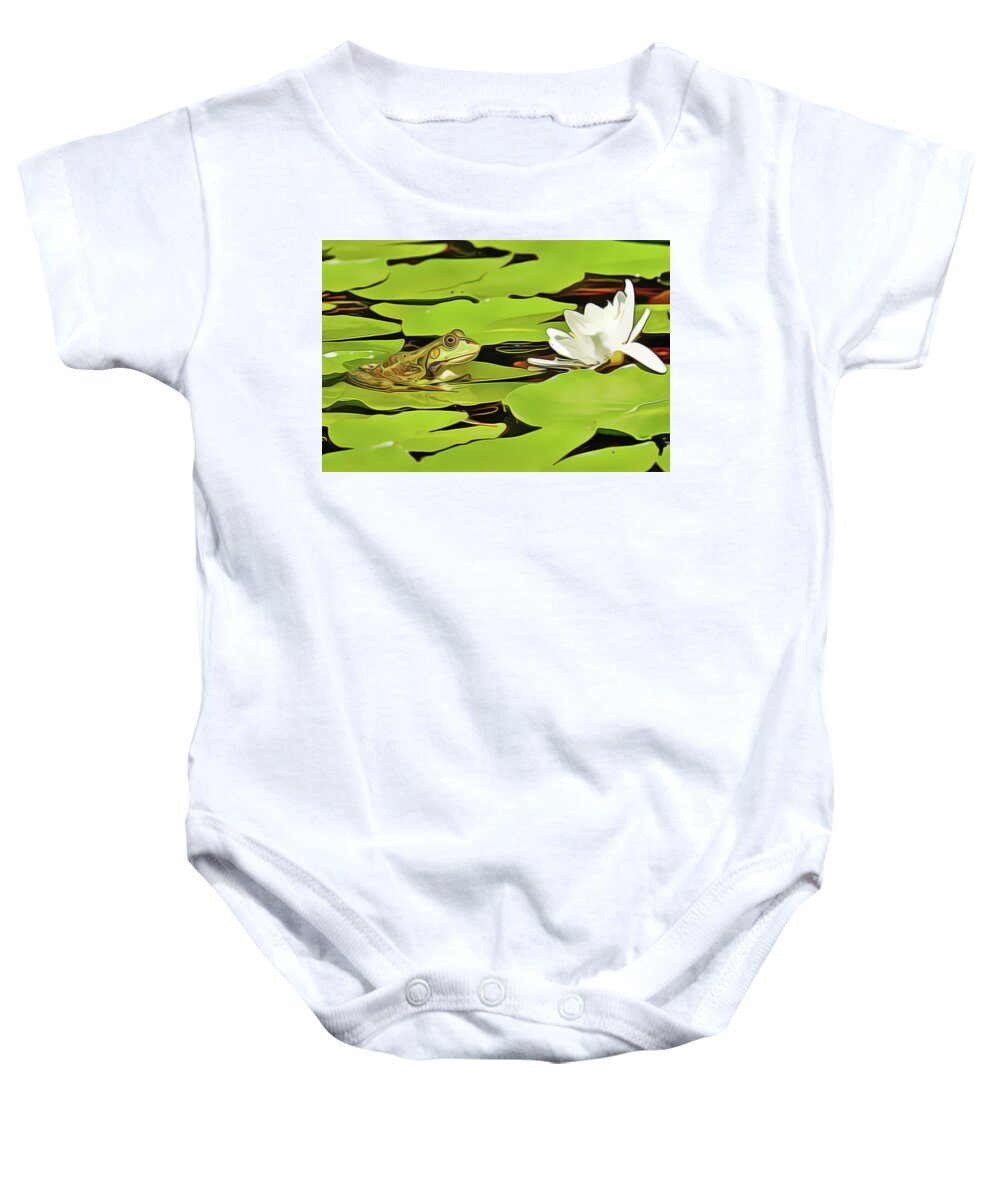 Frog's Peace Baby Onesie featuring the painting A Frog's Peace by Harry Warrick