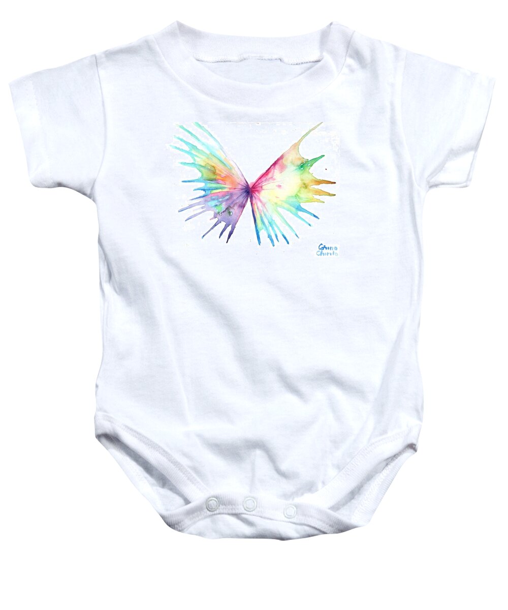Colorful Wings Baby Onesie featuring the painting Abstract butterfly or dual structure with wings by Chirila Corina