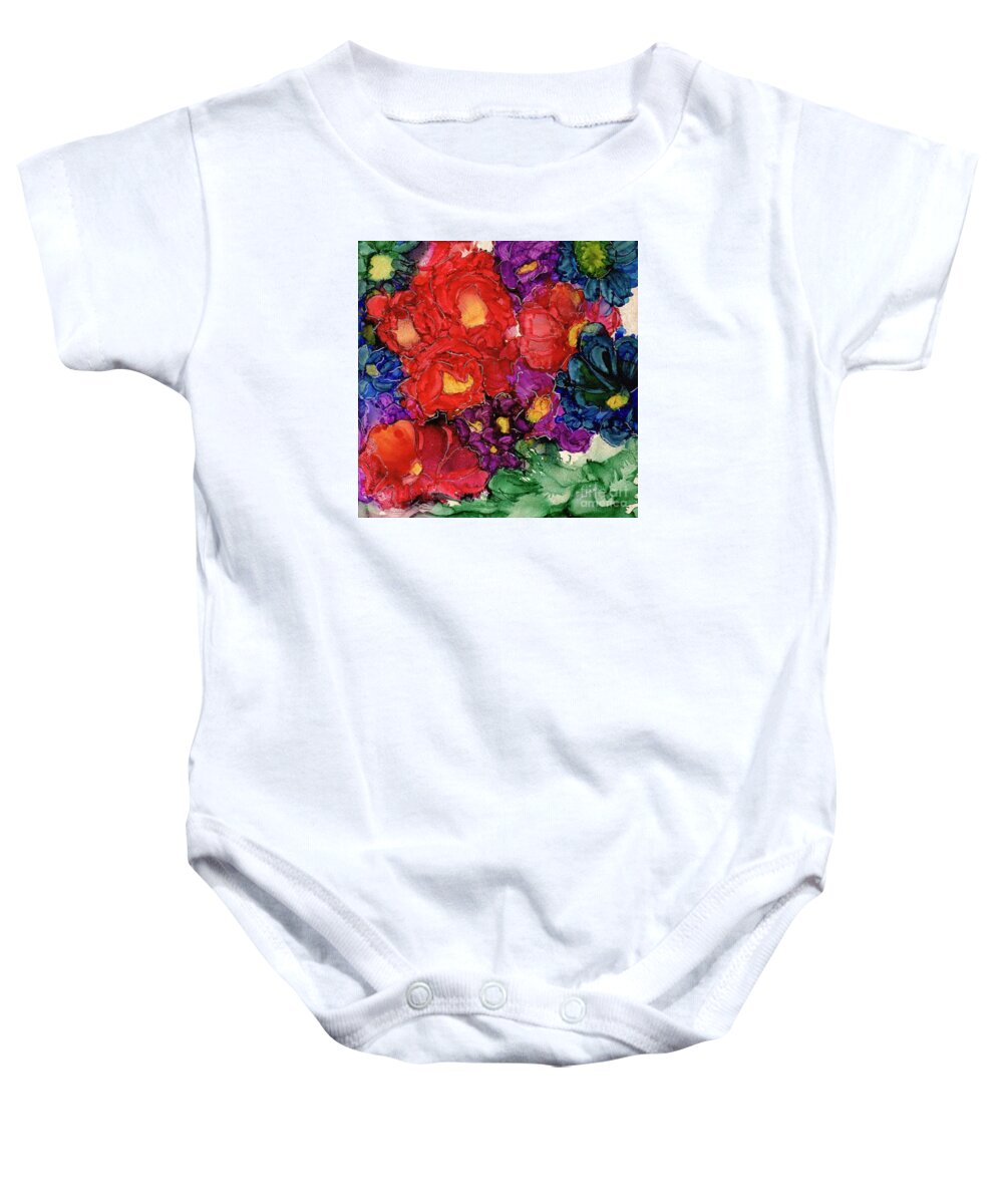 Top Finish A In Abstract Flowers Contest Baby Onesie featuring the painting Abstract English Garden by Eunice Warfel