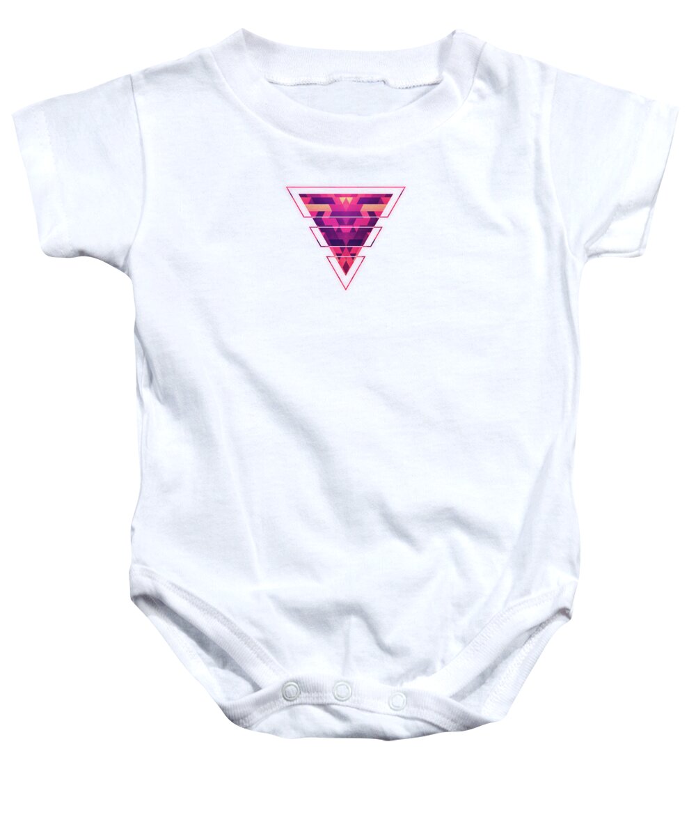 Red Baby Onesie featuring the digital art Abstract Symertric geometric triangle texture pattern design in diabolic magnet future red by Philipp Rietz