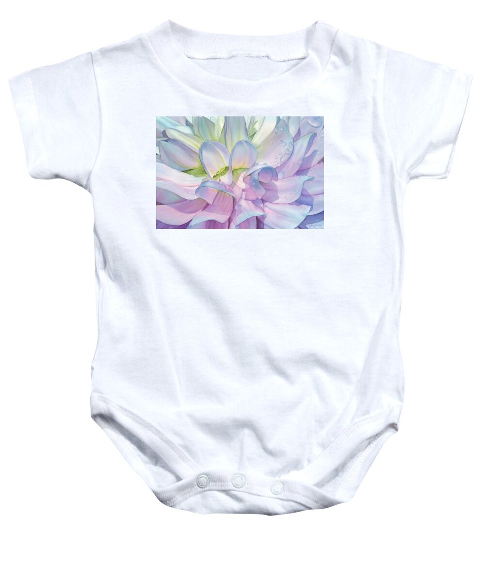 Dahlia Baby Onesie featuring the painting After the Shower by Sandy Haight