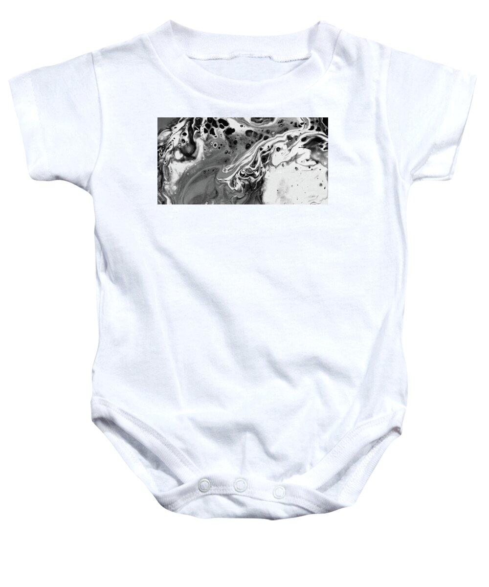 Black And White Art Painting Baby Onesie featuring the painting After The Storm - Black And White Art Painting by Modern Abstract