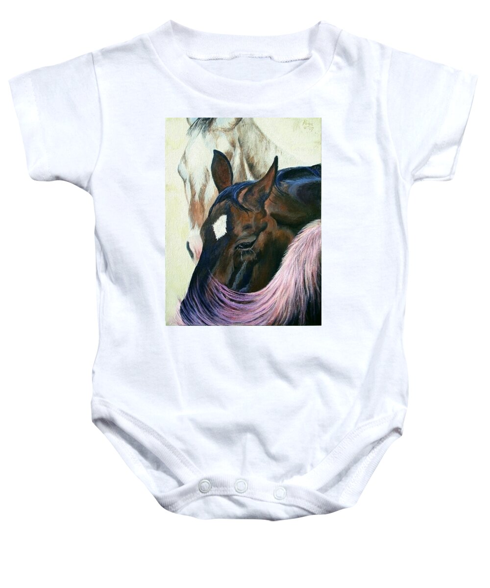 Horse Baby Onesie featuring the painting Ageing Gracefully by Page Holland