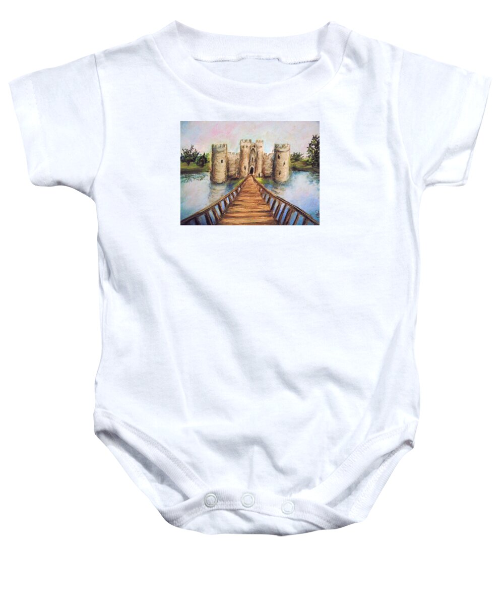 Castle Painting Baby Onesie featuring the pastel Ages of Dreams by Jen Shearer