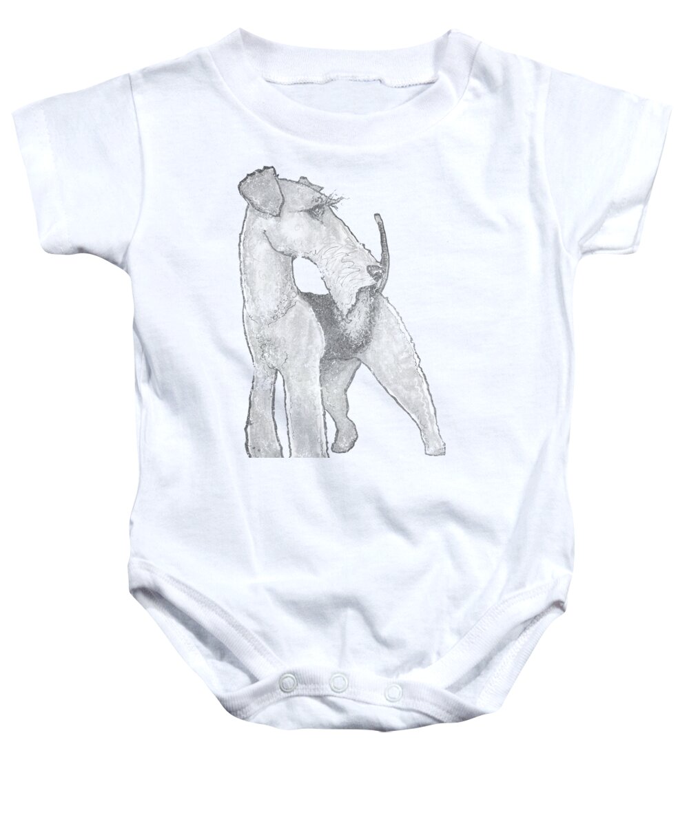Airedale Terrier Baby Onesie featuring the drawing Airedale Terrier Distressed by Canine Caricatures By John LaFree