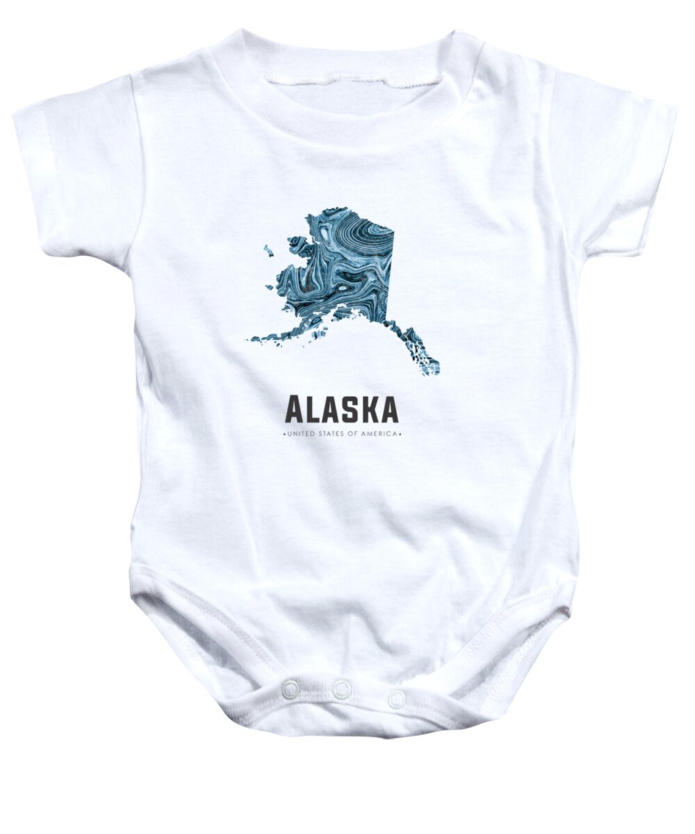 Alaska Baby Onesie featuring the mixed media Alaska Map Art Abstract in Blue by Studio Grafiikka