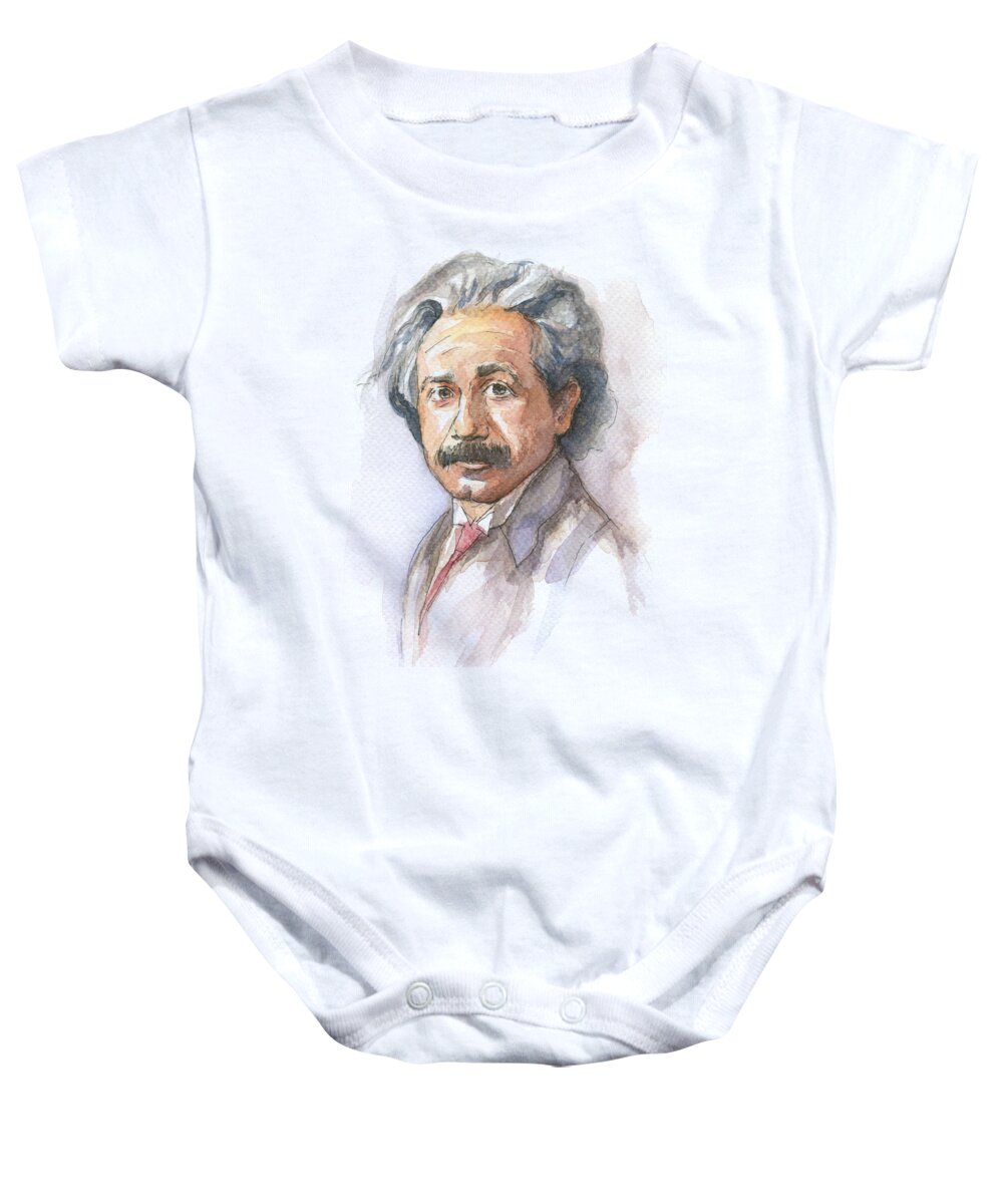Albert Einstein Baby Onesie featuring the painting Albert Einstein by Olga Shvartsur