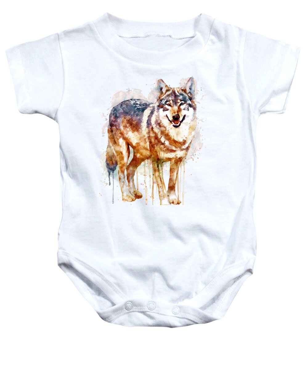 Alpha Wolf Baby Onesie featuring the painting Alpha Wolf by Marian Voicu