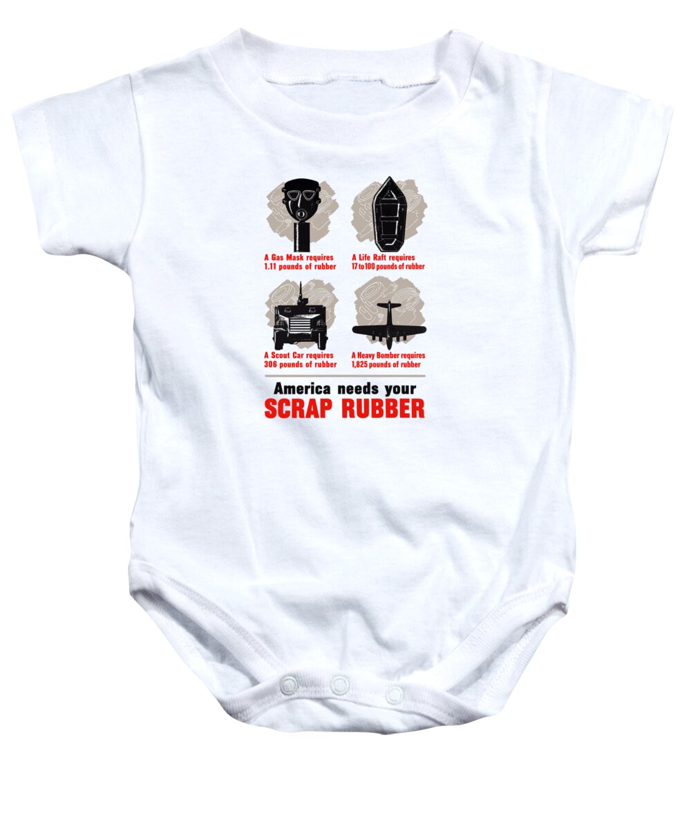 Conservation Baby Onesie featuring the painting America Needs Your Scrap Rubber by War Is Hell Store