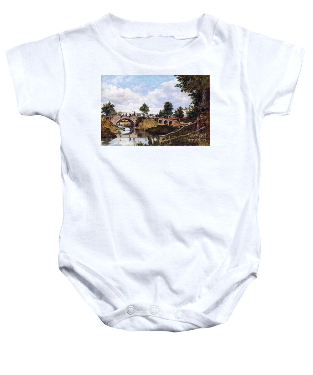 Frederick Waters Watts - An Old Bridge At Hendon Baby Onesie featuring the painting An Old Bridge at Hendon by MotionAge Designs
