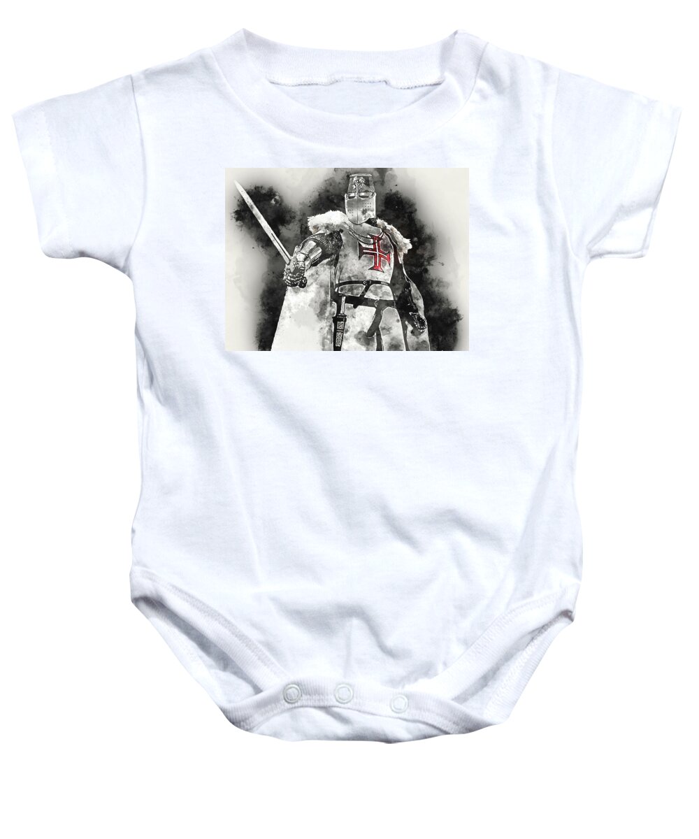 Ancient Templar Baby Onesie featuring the painting Ancient Templar Knight - Watercolor 11 by AM FineArtPrints