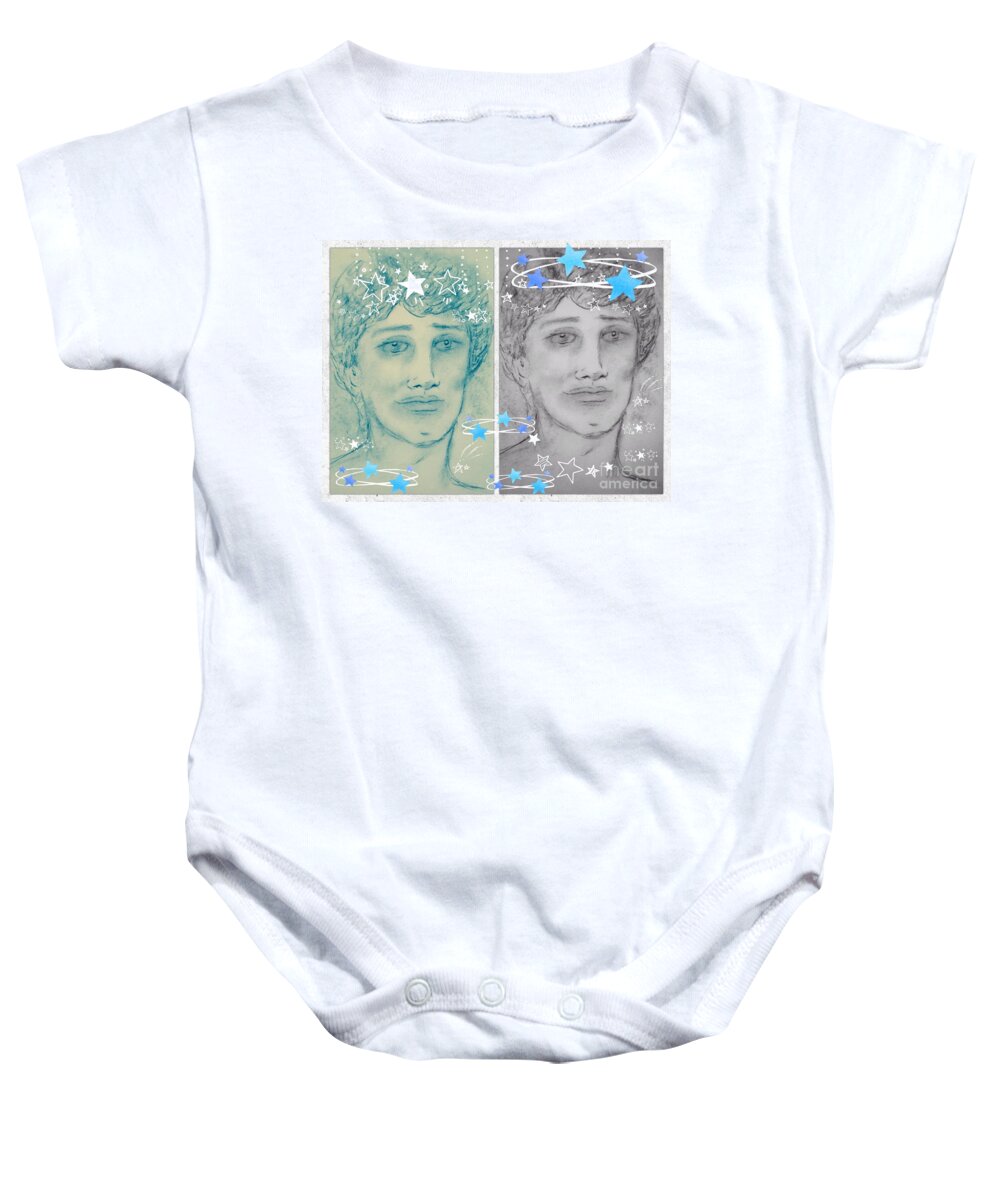 Angels Baby Onesie featuring the drawing Angelic Celestial Portrait 2 by Joan-Violet Stretch