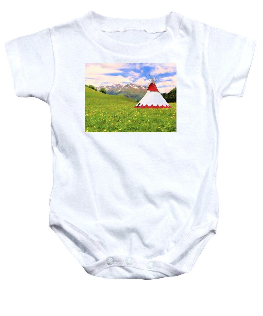 Tipi Baby Onesie featuring the painting Arapaho Spring by Dominic Piperata