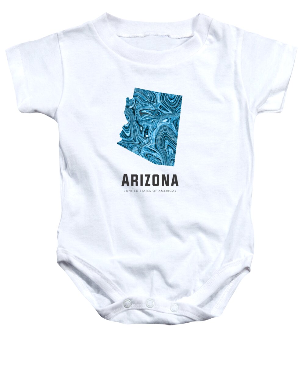 Arizona Baby Onesie featuring the mixed media Arizona Map Art Abstract in Blue by Studio Grafiikka