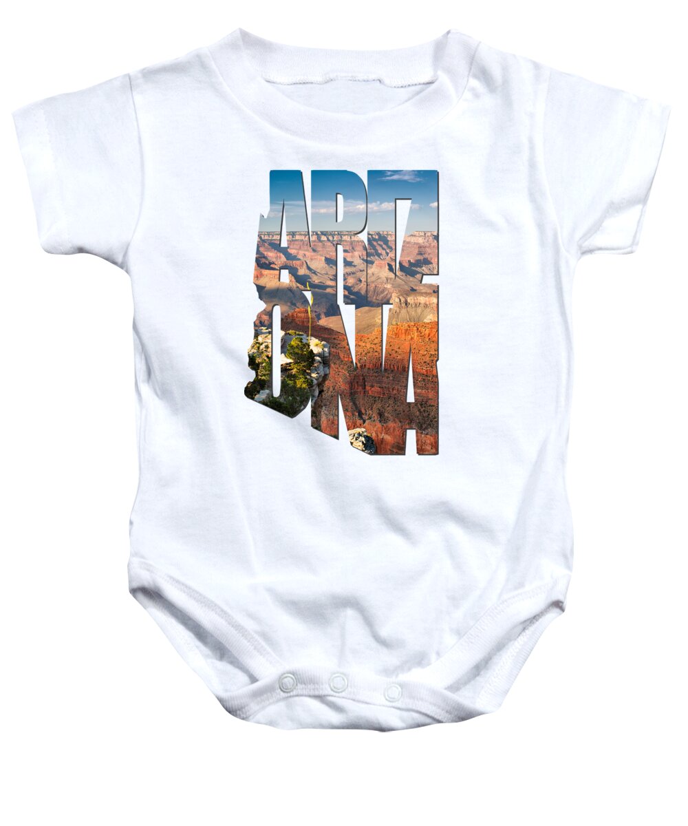 Arizona Baby Onesie featuring the photograph Arizona Typography - Grand Canyon At Sunset by Gregory Ballos