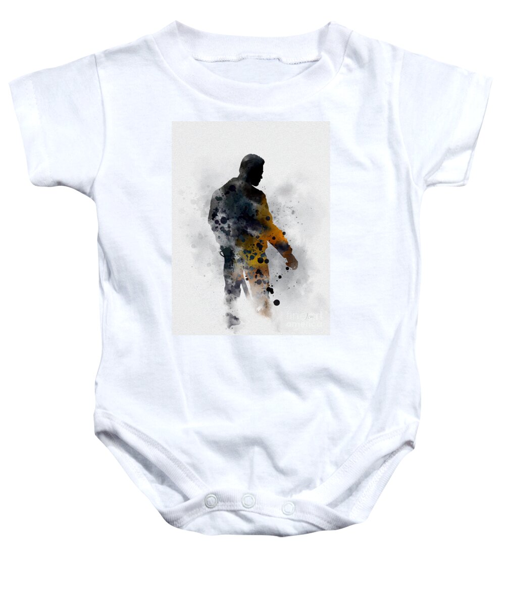 Arnold Schwarzenegger Baby Onesie featuring the mixed media Arnie by My Inspiration