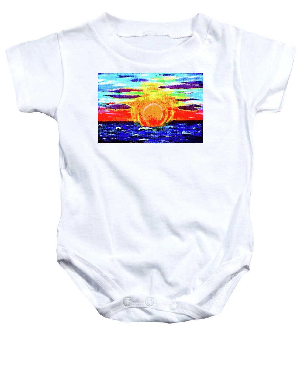 Landscape Baby Onesie featuring the painting Waiting For The Sun by Meghan Elizabeth