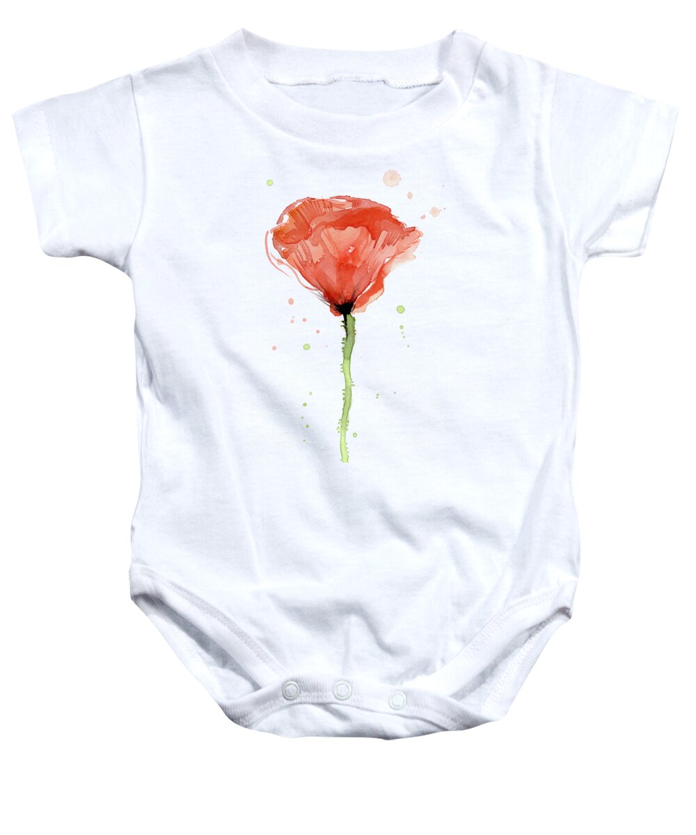 Watercolor Poppy Baby Onesie featuring the painting Abstract Red Poppy Watercolor by Olga Shvartsur