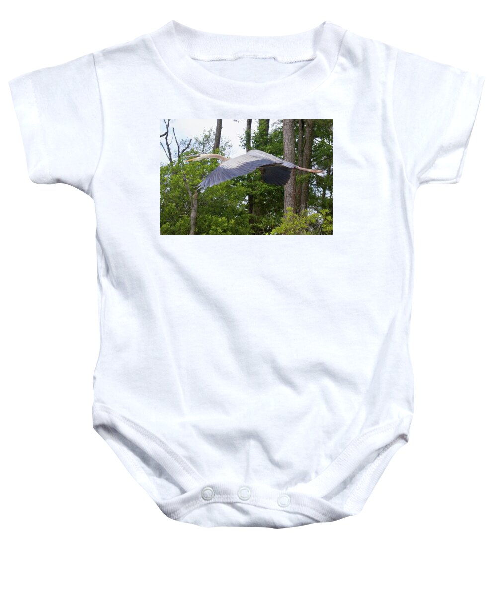 De Baby Onesie featuring the photograph Assawoman Canal, Great Blue #8758 by Raymond Magnani