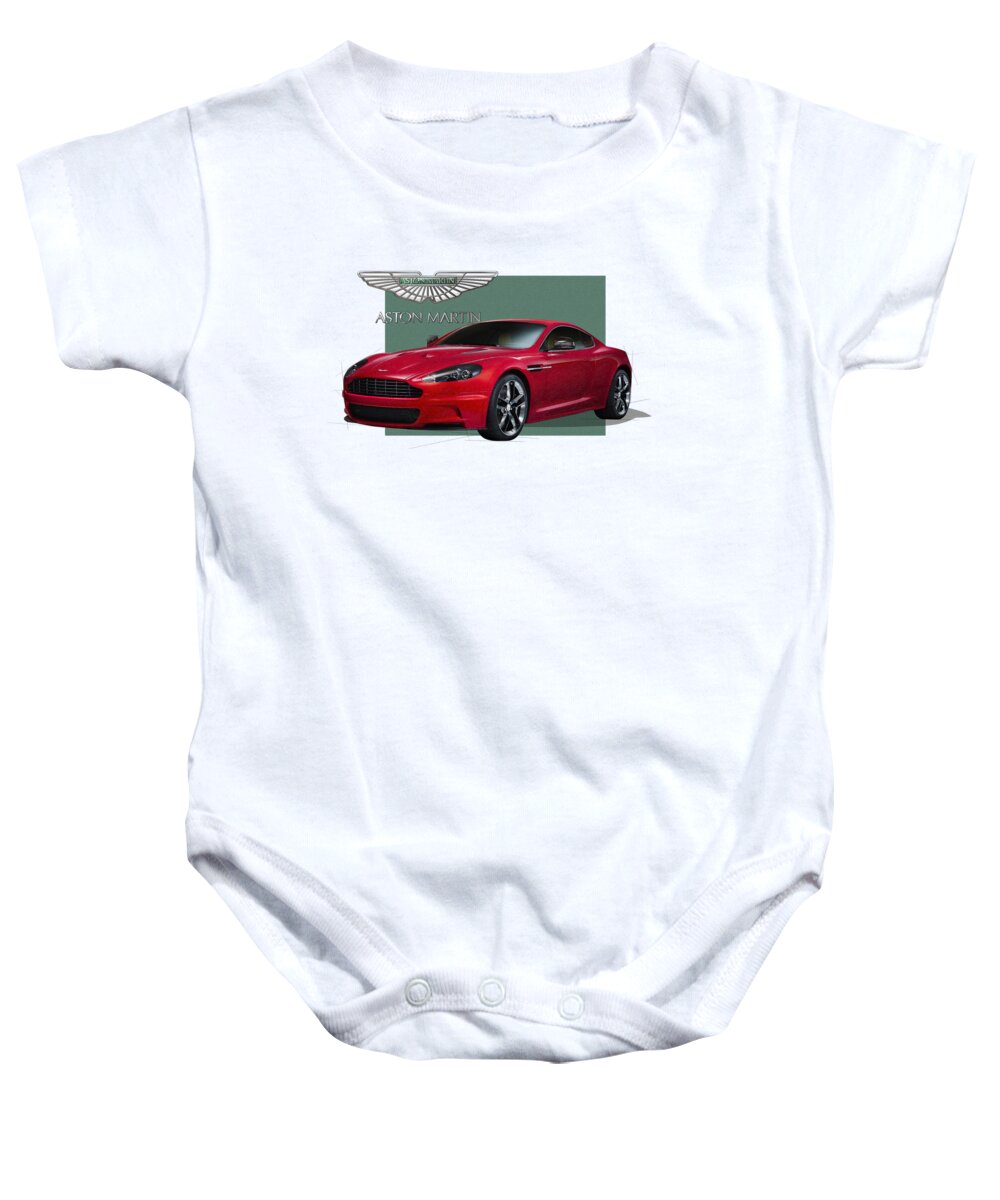 �aston Martin� By Serge Averbukh Baby Onesie featuring the photograph Aston Martin D B S V 12 with 3 D Badge by Serge Averbukh