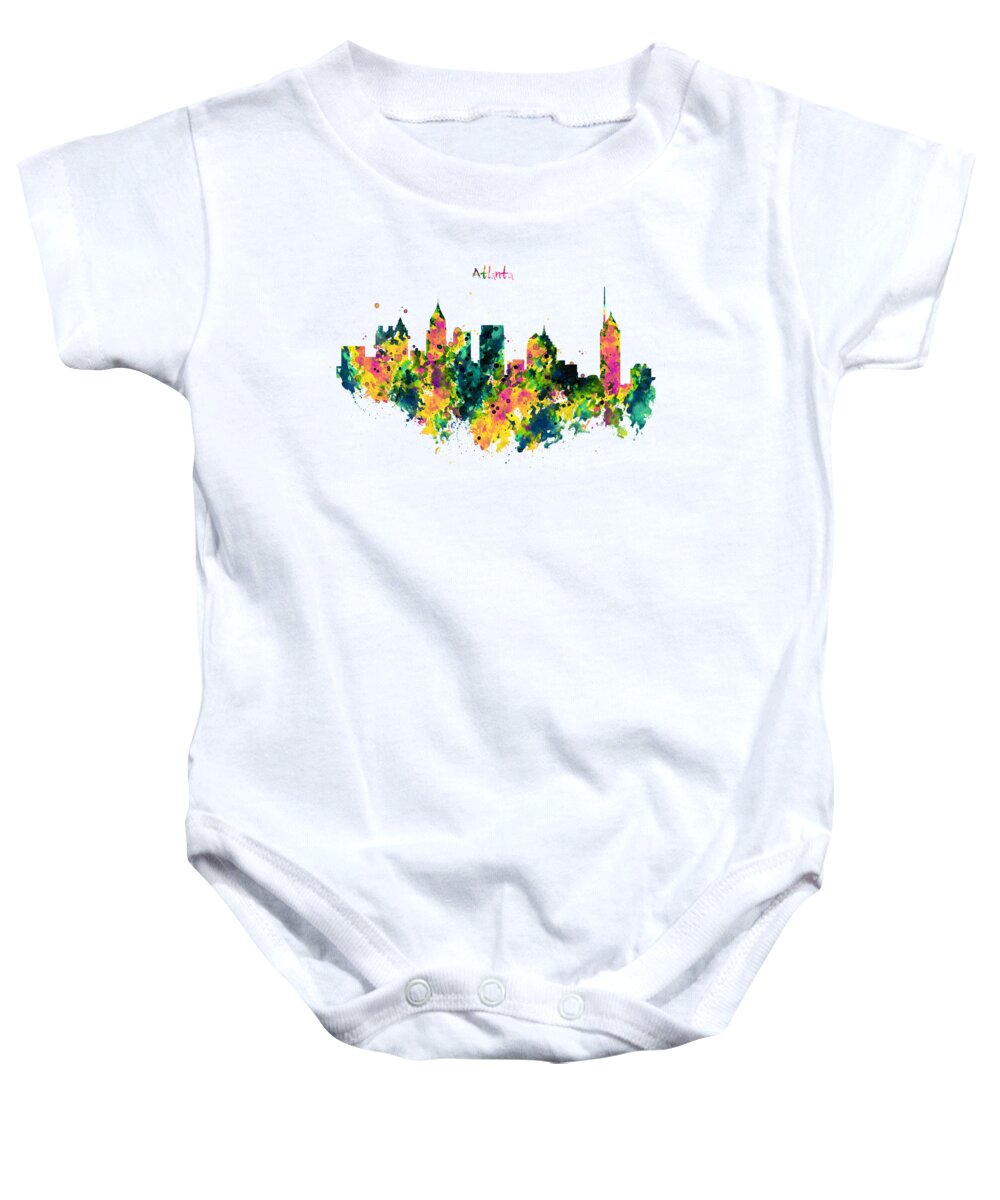 Marian Voicu Baby Onesie featuring the painting Atlanta Watercolor Skyline by Marian Voicu
