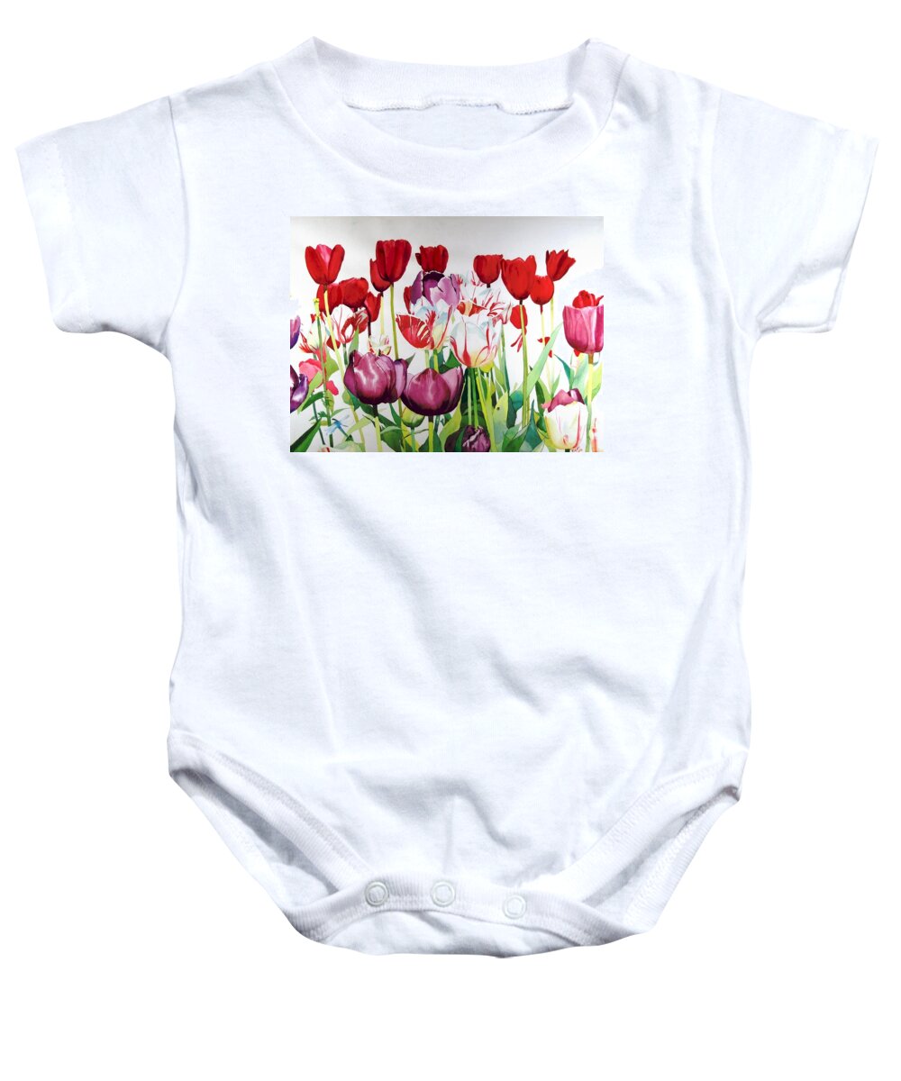 Tulips Baby Onesie featuring the painting Attention by Elizabeth Carr