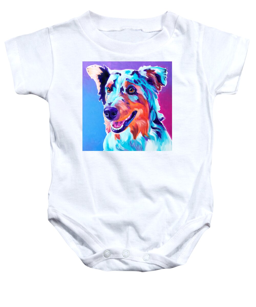 Pet Baby Onesie featuring the painting Aussie - Pepper by Dawg Painter