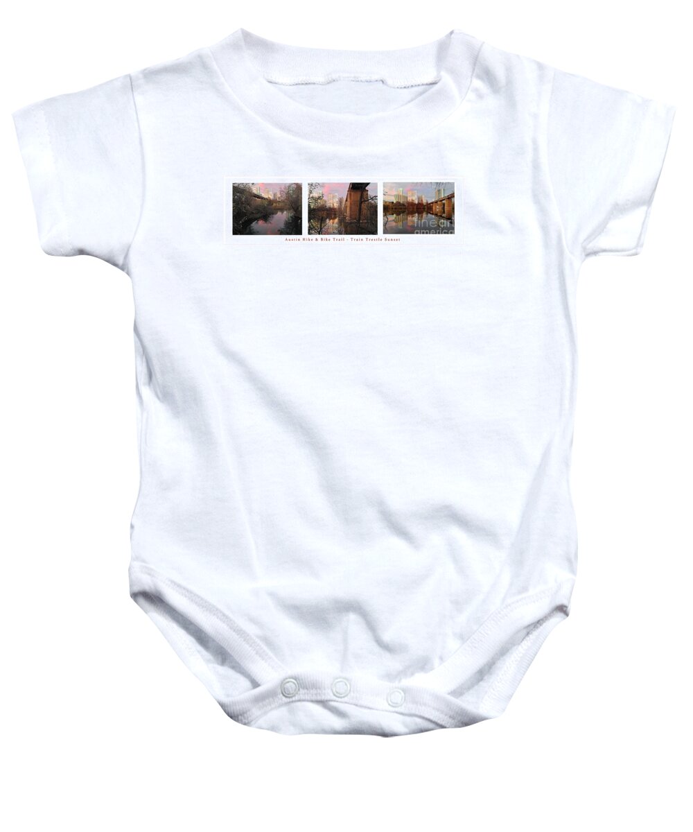 Triptych Baby Onesie featuring the photograph Austin Hike and Bike Trail - Train Trestle 1 Sunset Triptych Panorama by Felipe Adan Lerma