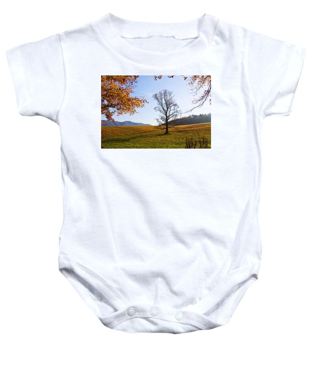 Cades Cove Baby Onesie featuring the photograph Autumn in the Cove by Bob Decker