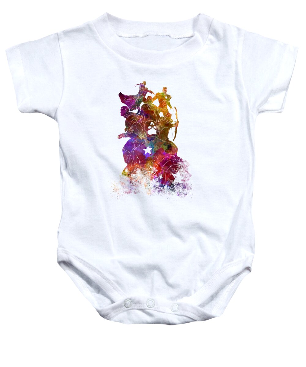 Avengers Baby Onesie featuring the painting Avengers 02 in watercolor by Pablo Romero