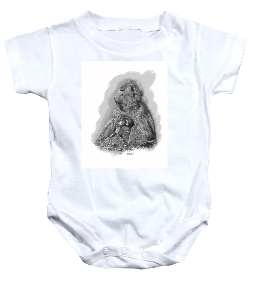 Baboon Baby Onesie featuring the digital art Baboon Mother And Young by Larry Linton