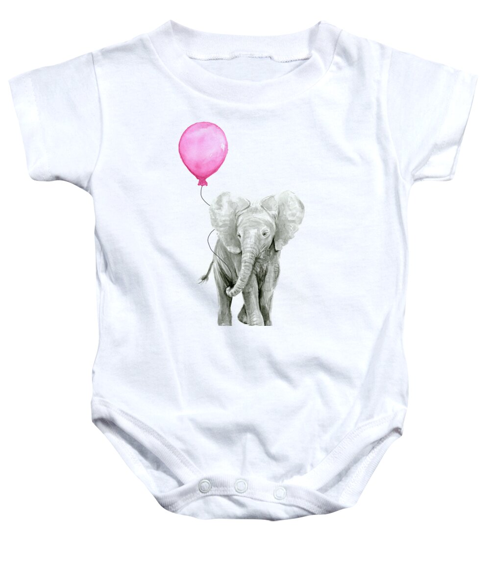 Elephant Baby Onesie featuring the painting Baby Elephant Watercolor by Olga Shvartsur