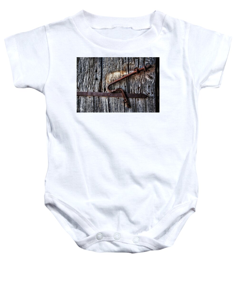  Baby Onesie featuring the photograph Barn Lock by Patrick Boening
