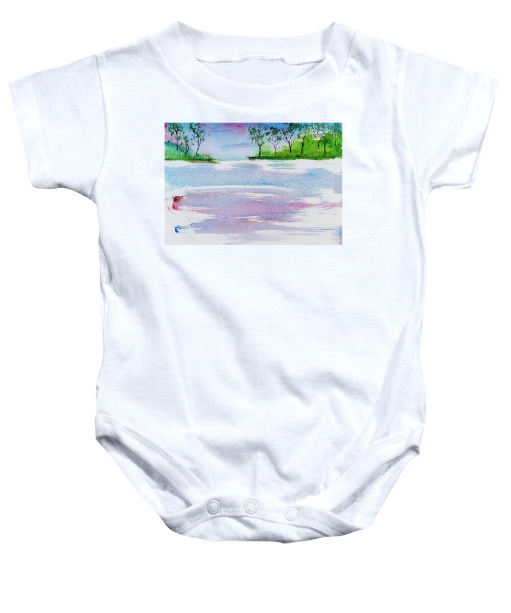 Australia Baby Onesie featuring the painting Gum trees frame the sunset at Barnes Bay by Dorothy Darden