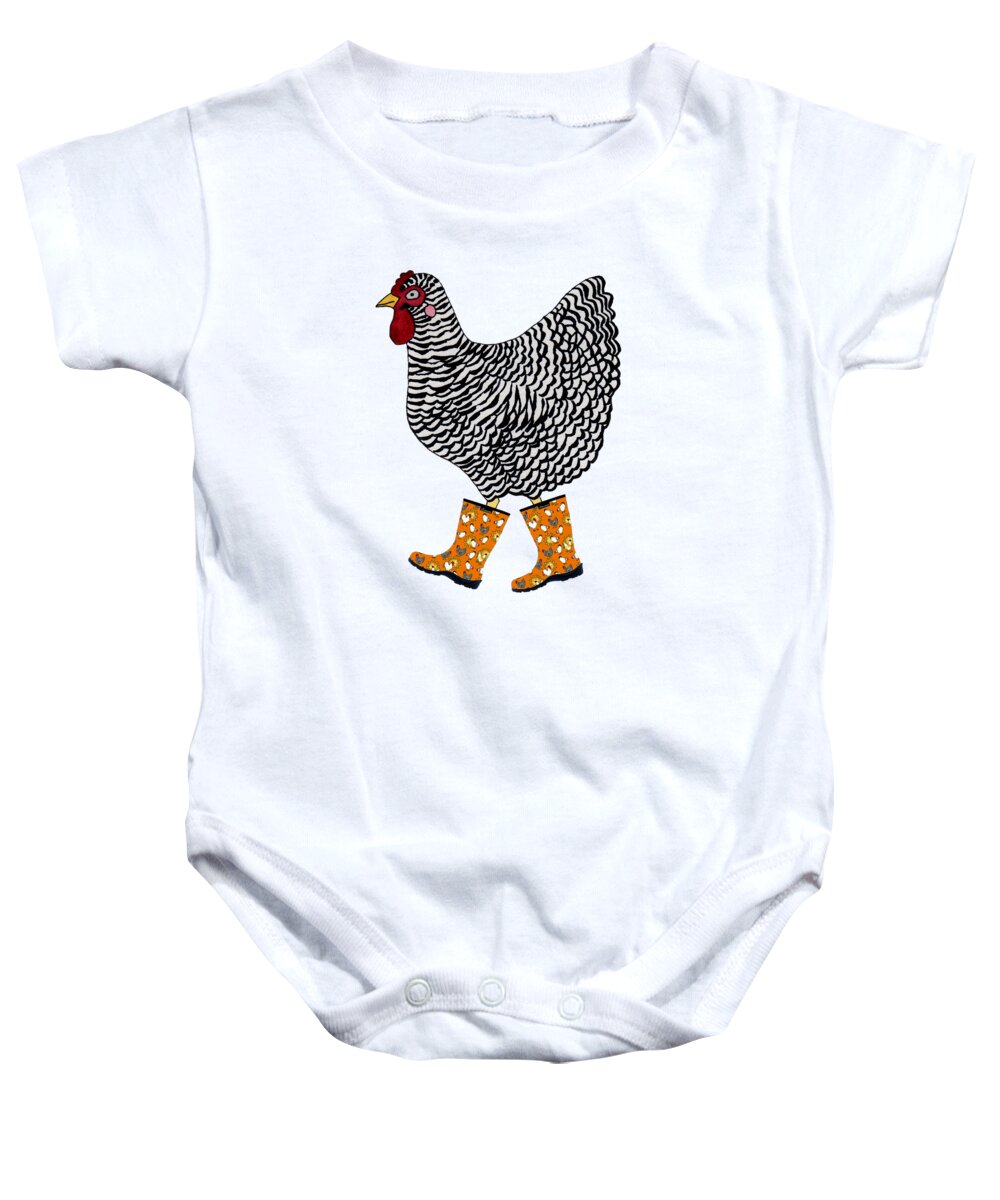 Rosedahl Baby Onesie featuring the painting Barred Rock with Boots by Sarah Rosedahl