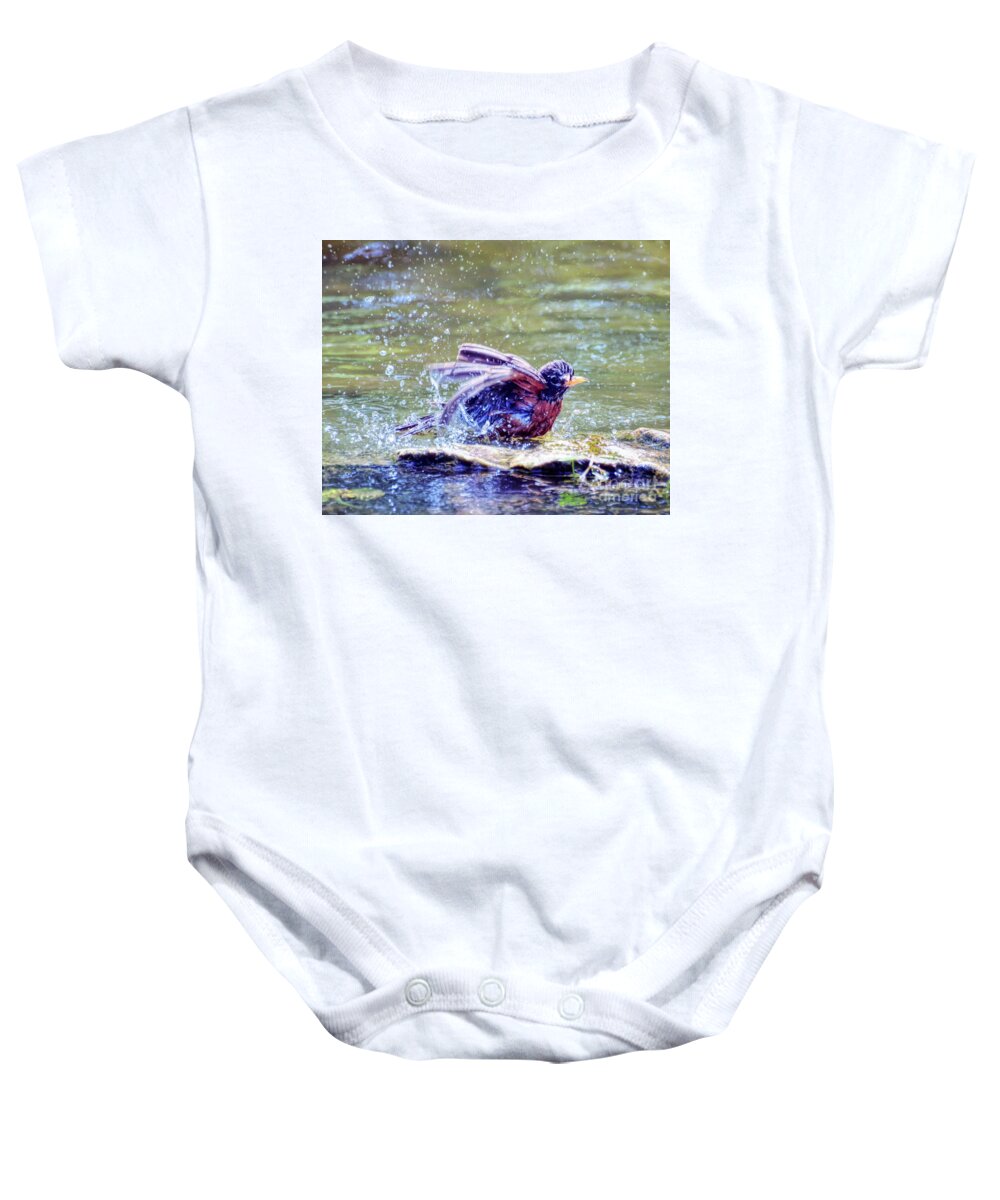 Robin Baby Onesie featuring the photograph Bathing Beauty by Kerri Farley
