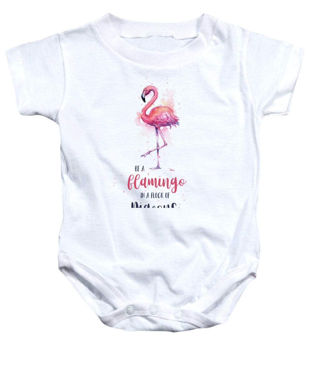 Flamingo Baby Onesie featuring the painting Be a Flamingo by Olga Shvartsur