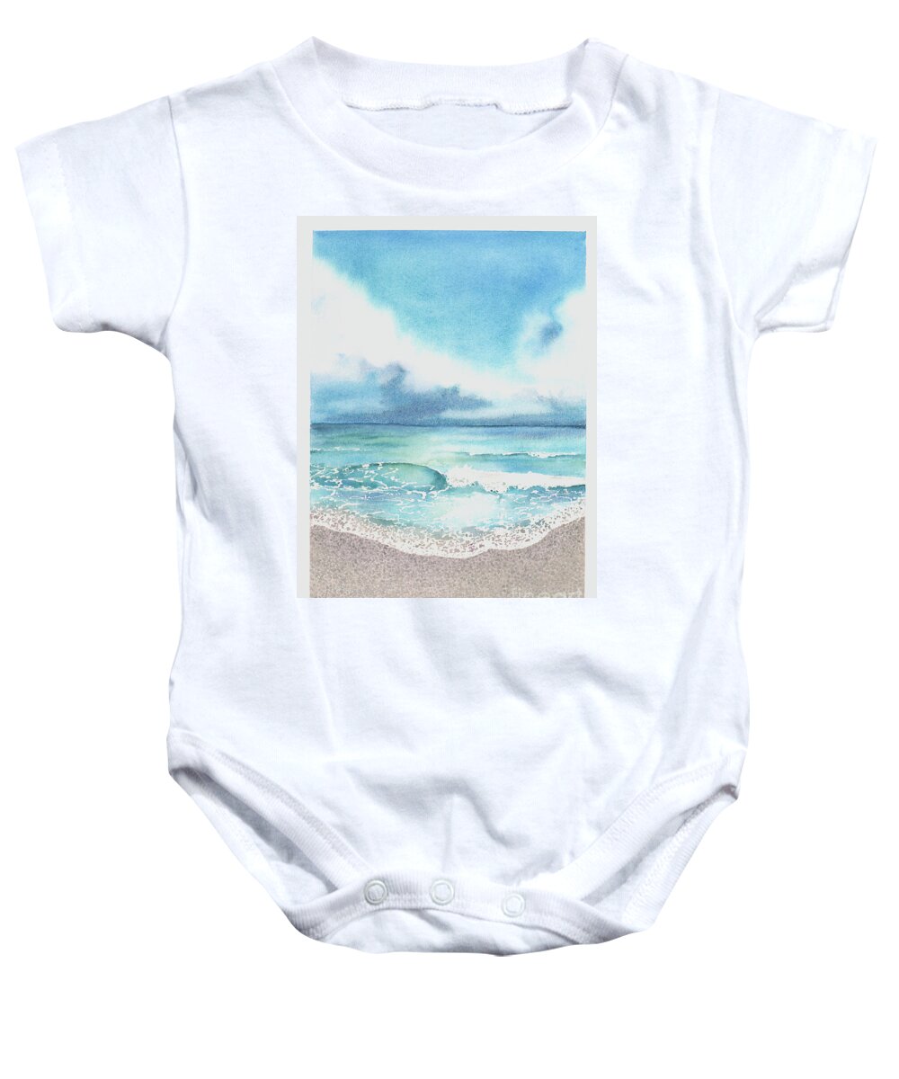 Beach Baby Onesie featuring the painting Beach of Tranquility by Hilda Wagner
