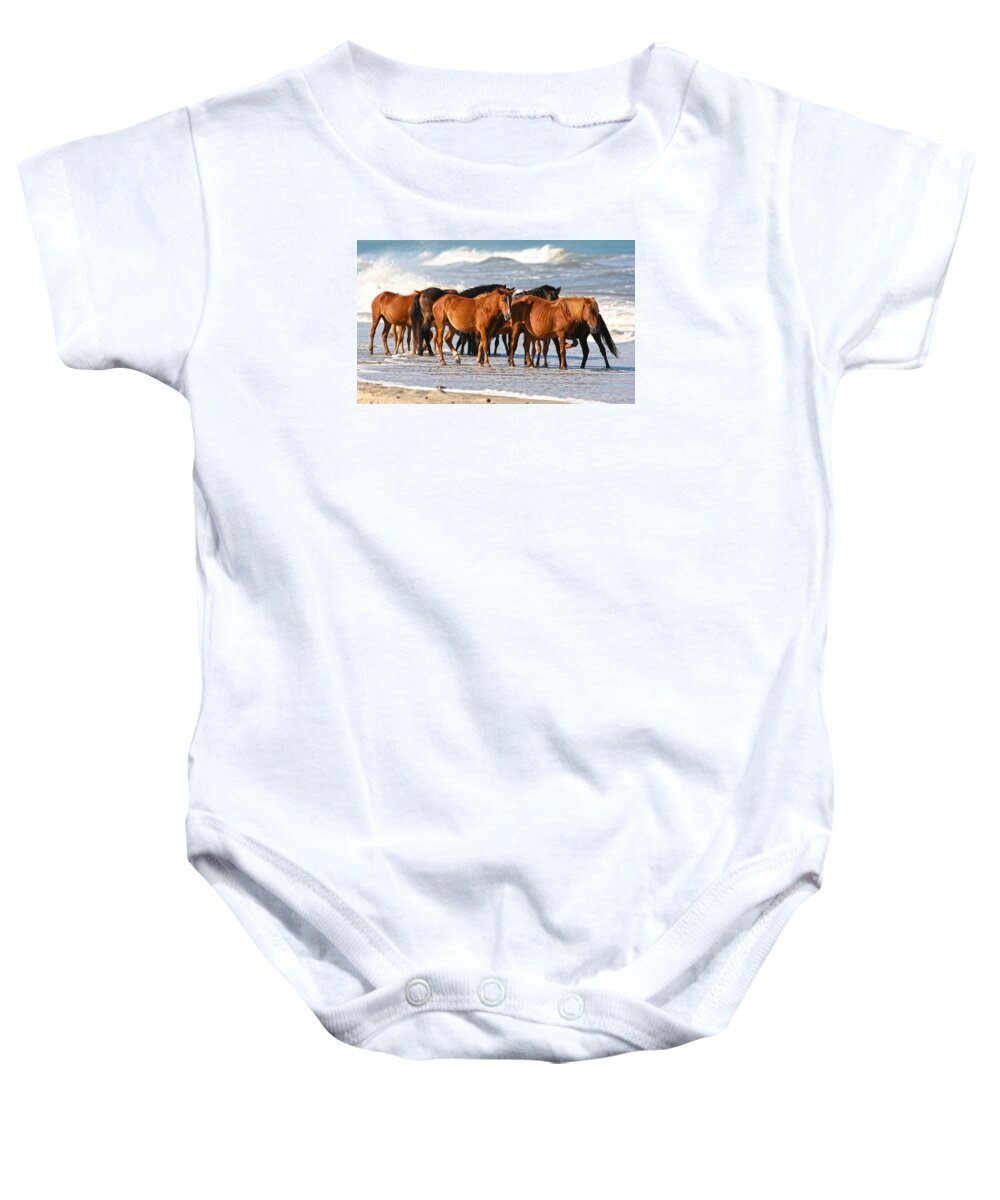 Waves Baby Onesie featuring the photograph Beach Ponies by Robert Och