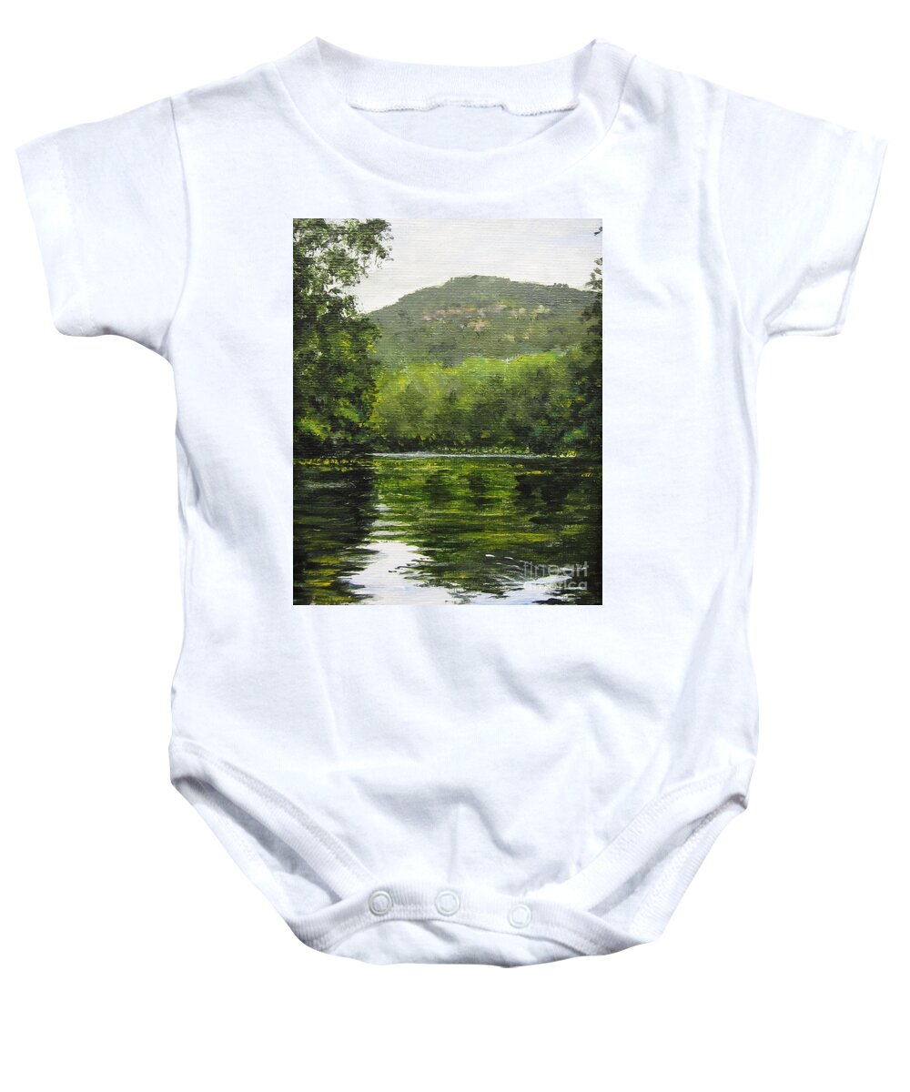 Lake Baby Onesie featuring the painting Bear lake by Anne Marie Brown