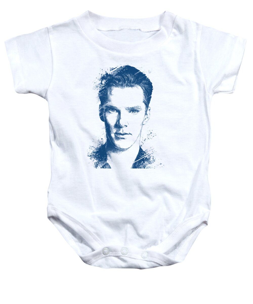 Benedict Drawings Baby Onesie featuring the digital art Benedict Cumberbatch Portrait by Chad Lonius