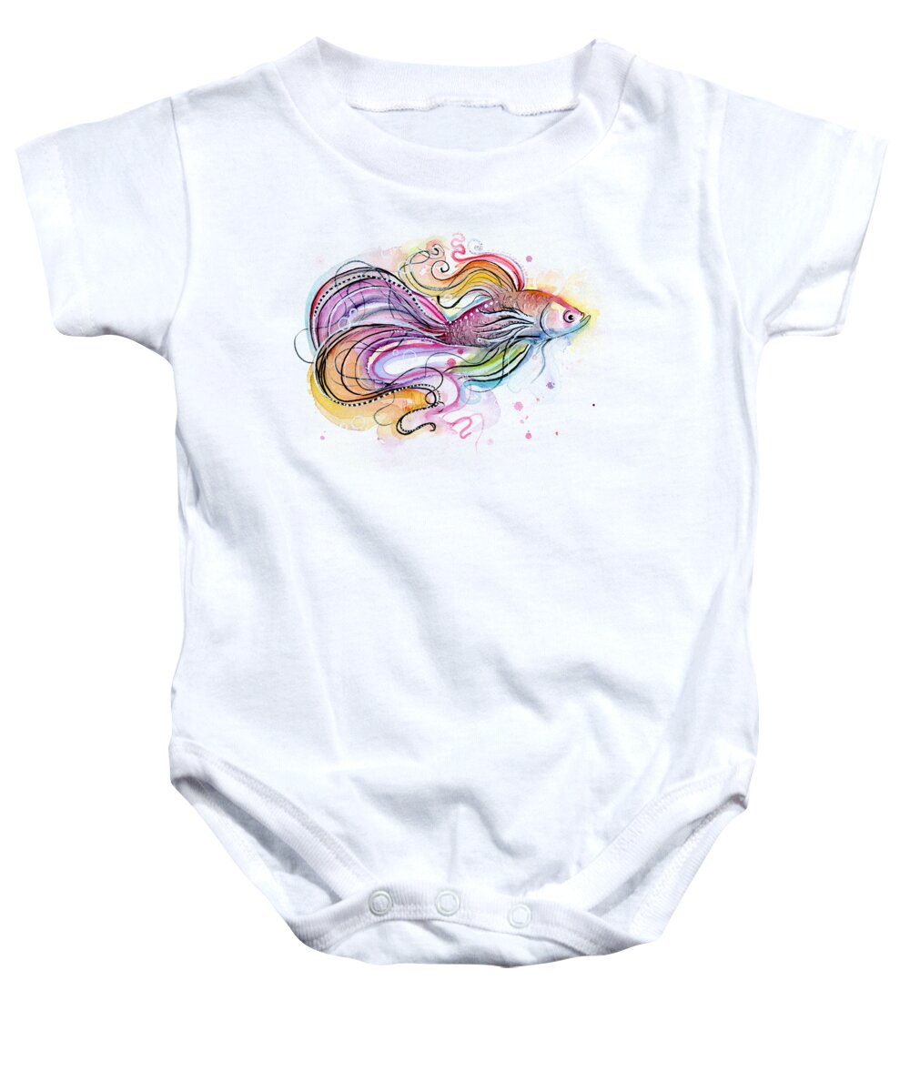 Fish Baby Onesie featuring the painting Betta Fish Watercolor by Olga Shvartsur