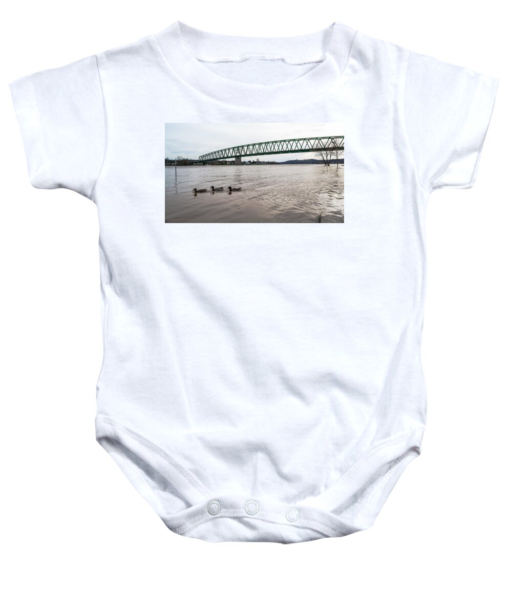 Jan Holden Baby Onesie featuring the photograph Bike Trail for the Ducks by Holden The Moment