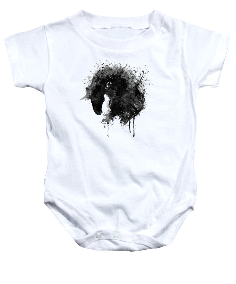 Horse Baby Onesie featuring the painting Black and White Horse Head Watercolor Silhouette by Marian Voicu