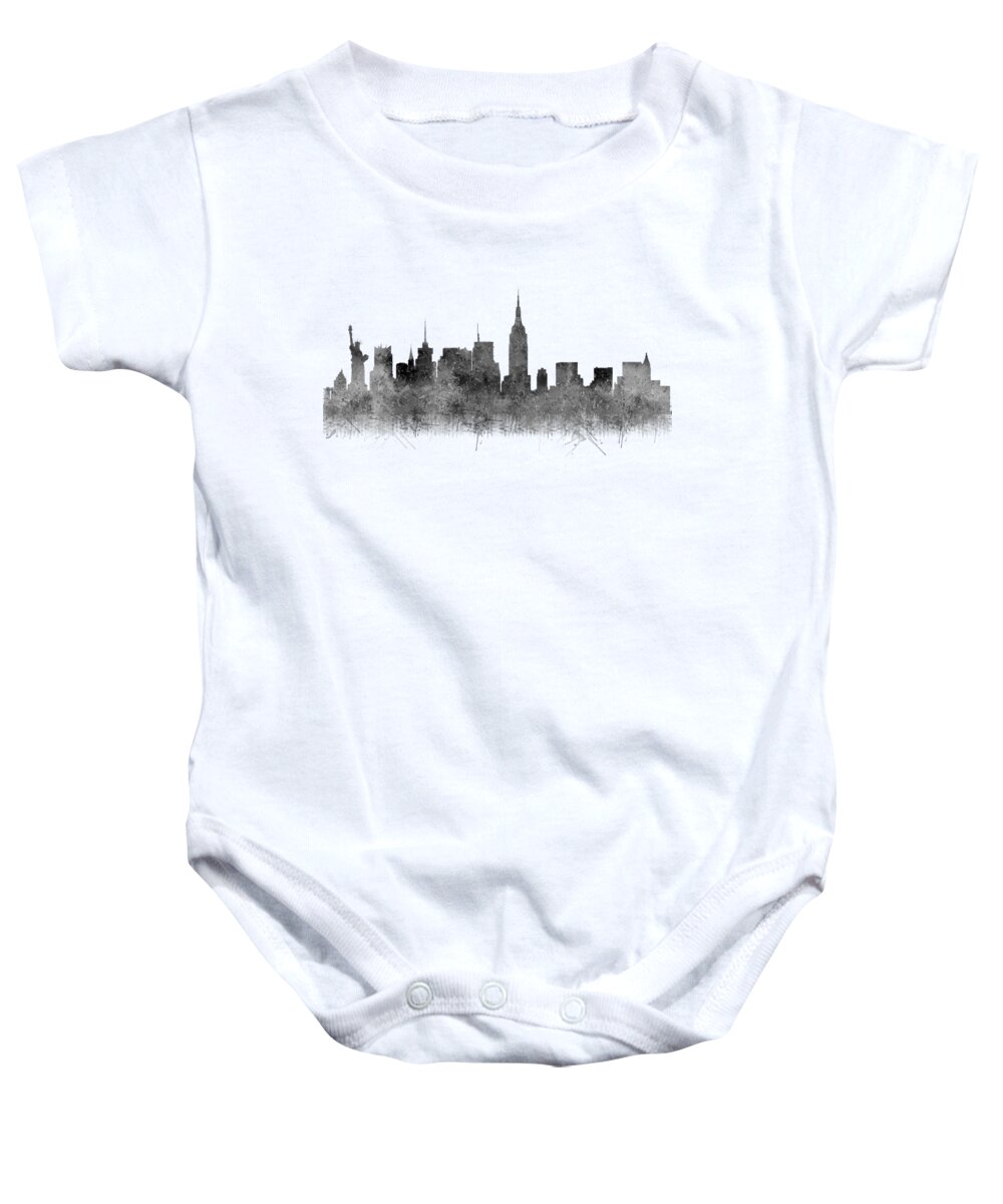 New York Baby Onesie featuring the digital art Black and White New York Skylines Splashes and Reflections by Georgeta Blanaru