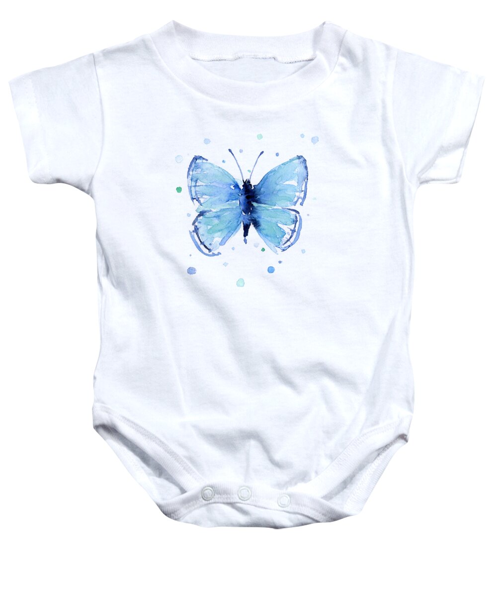 Watercolor Baby Onesie featuring the painting Blue Abstract Butterfly by Olga Shvartsur