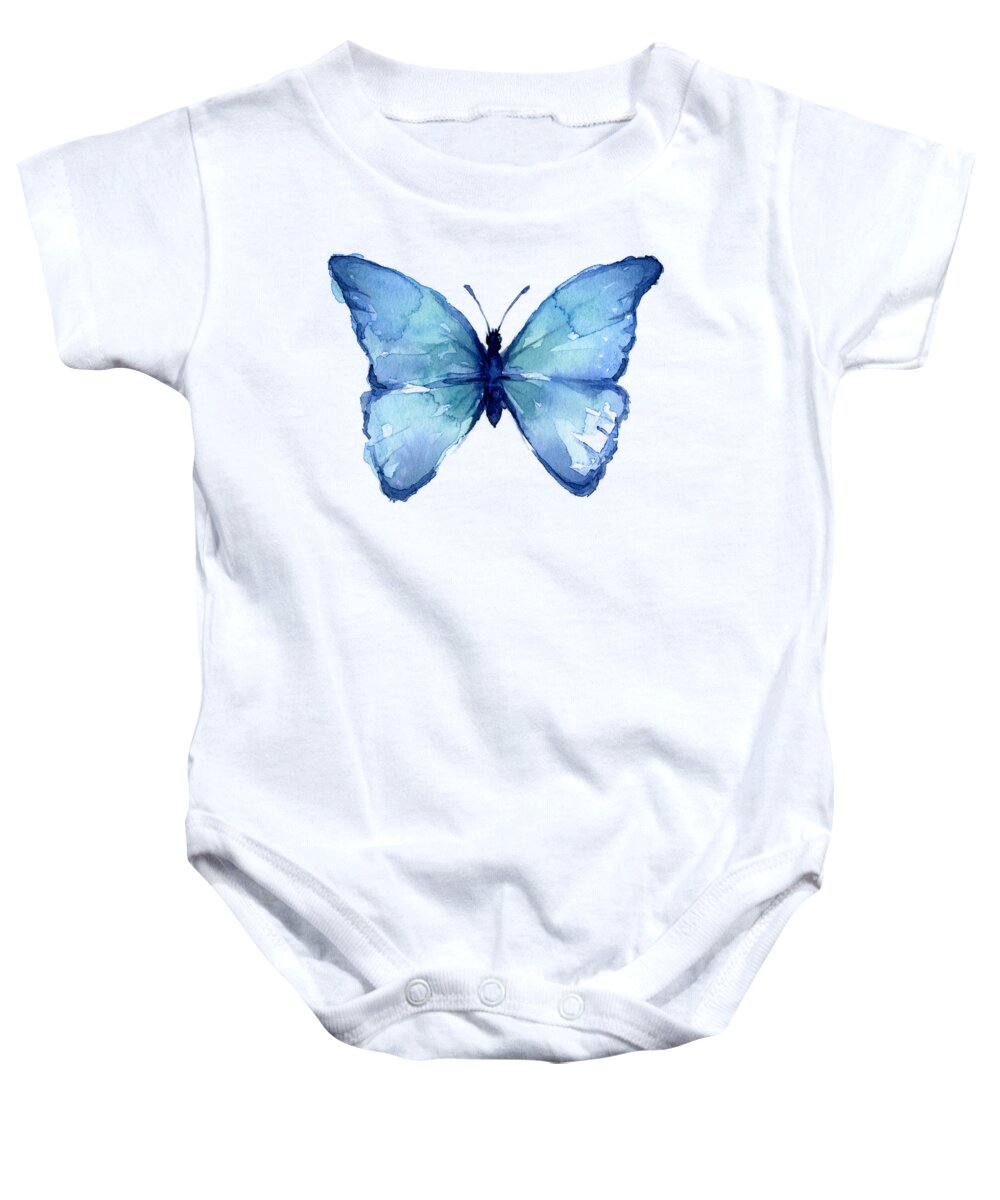 Watercolor Baby Onesie featuring the painting Blue Butterfly Watercolor by Olga Shvartsur
