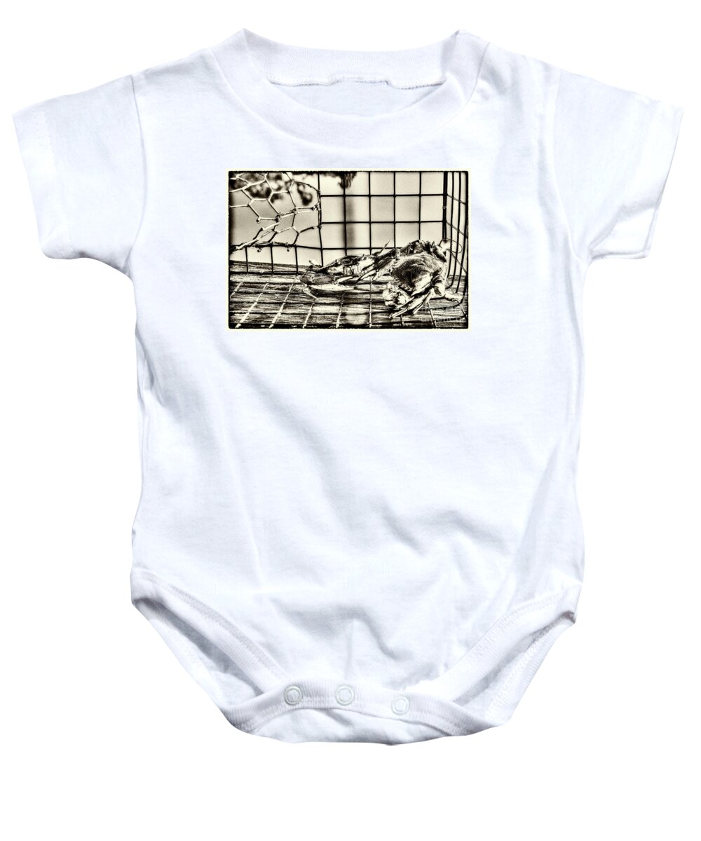 Blue Crabs Baby Onesie featuring the photograph Blue Crabs - Vintage by Gulf Coast Aerials -