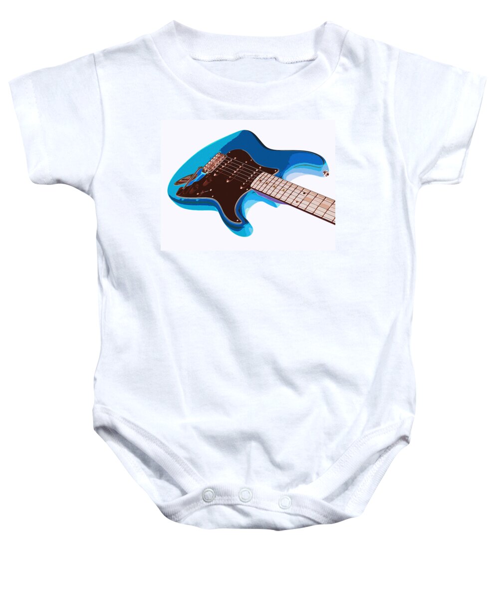 Fender Stratocaster Baby Onesie featuring the painting Blue Fender Stratocaster by AM FineArtPrints